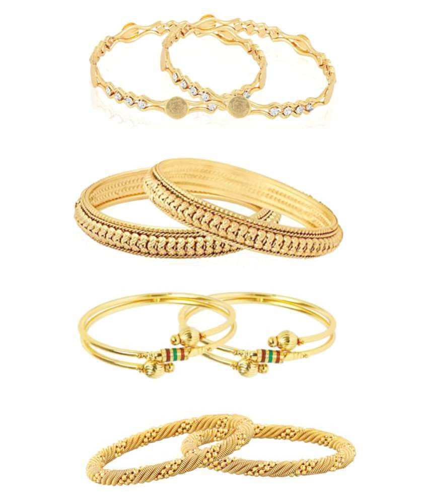     			Zeneme Golden Royal Style Broad Gold Plated Bangles Combo Set of 8