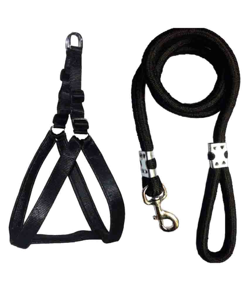     			Petshop7 Nylon Black 1.25 inch Padded Dog Harness & Rope - Large Harness (Dog Belt)