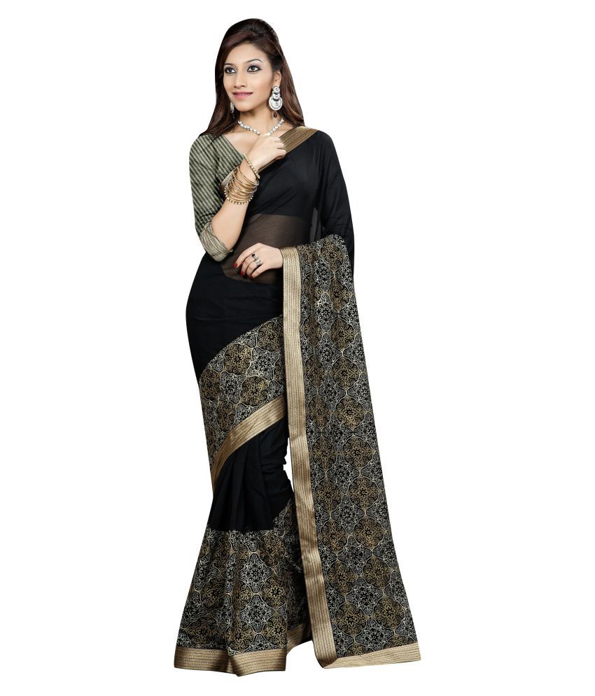 Ashav Fashion Black Georgette Saree - Buy Ashav Fashion Black Georgette ...