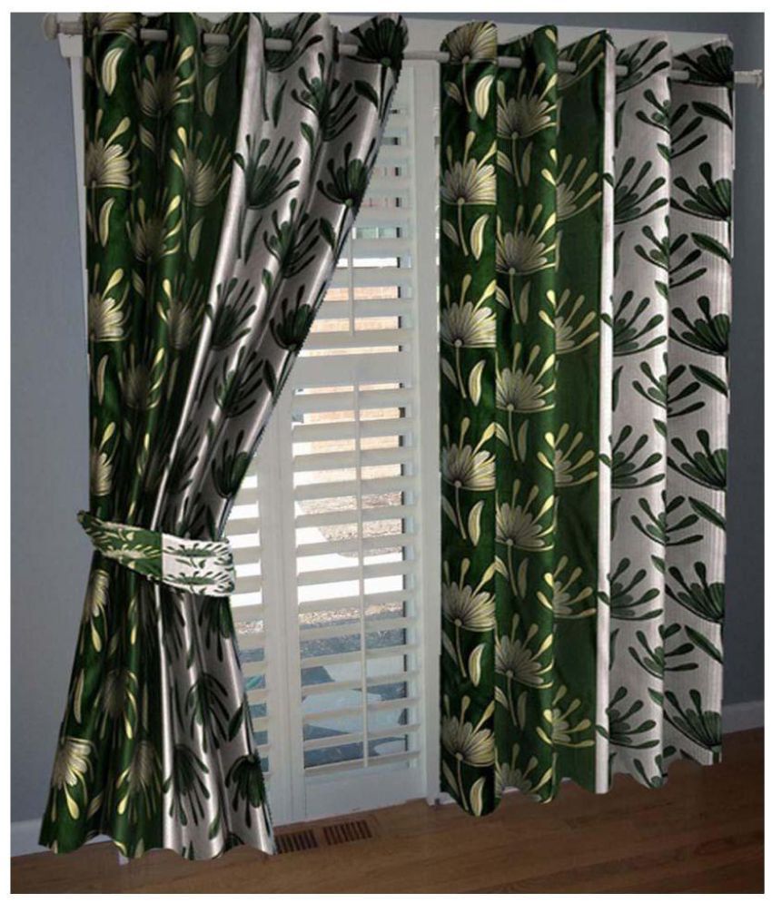     			Panipat Textile Hub Floral Semi-Transparent Eyelet Door Curtain 7 ft Pack of 2 -Green