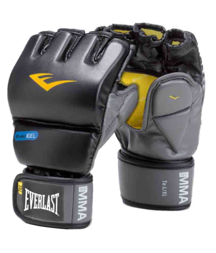 EVERLAST 2 Set MMA 7674 LARGE POWERLOCK FIGHT GLOVE BLACK AND YELLOW 2