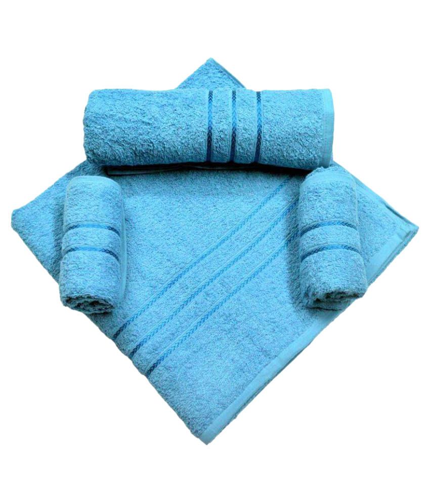 Bombay Dyeing Set of 4 Towel Blue 1 Bath+1 Hand+ 2 Face Towel Set Buy