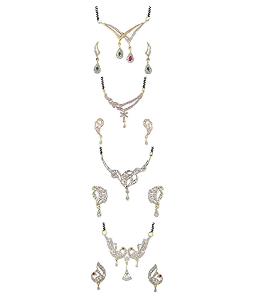     			Youbella Combo Of 4 American Diamond Mangalsutra With Earrings Set