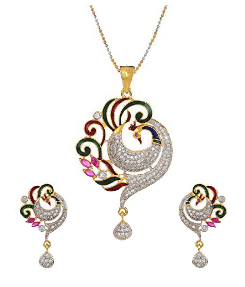     			Youbella Multicolor Metal Cz Peacock Pendant Set With Chain For Women & Girls