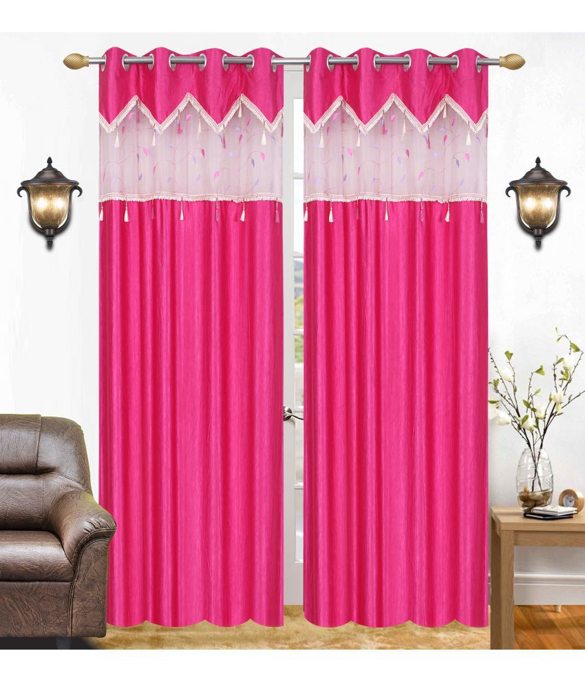     			Abhi Decor Set of 2 Door Eyelet Curtains Embroidered Pink