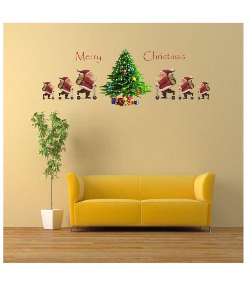 Wall Dreams Merry Christmas Santa On Scooter Vinyl Wall Stickers Buy