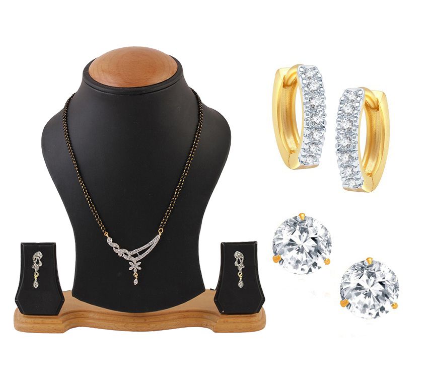     			Youbella American Diamond Mangalsutra Set With 2 Free Pair of Earrings (AD Studs And Bali)
