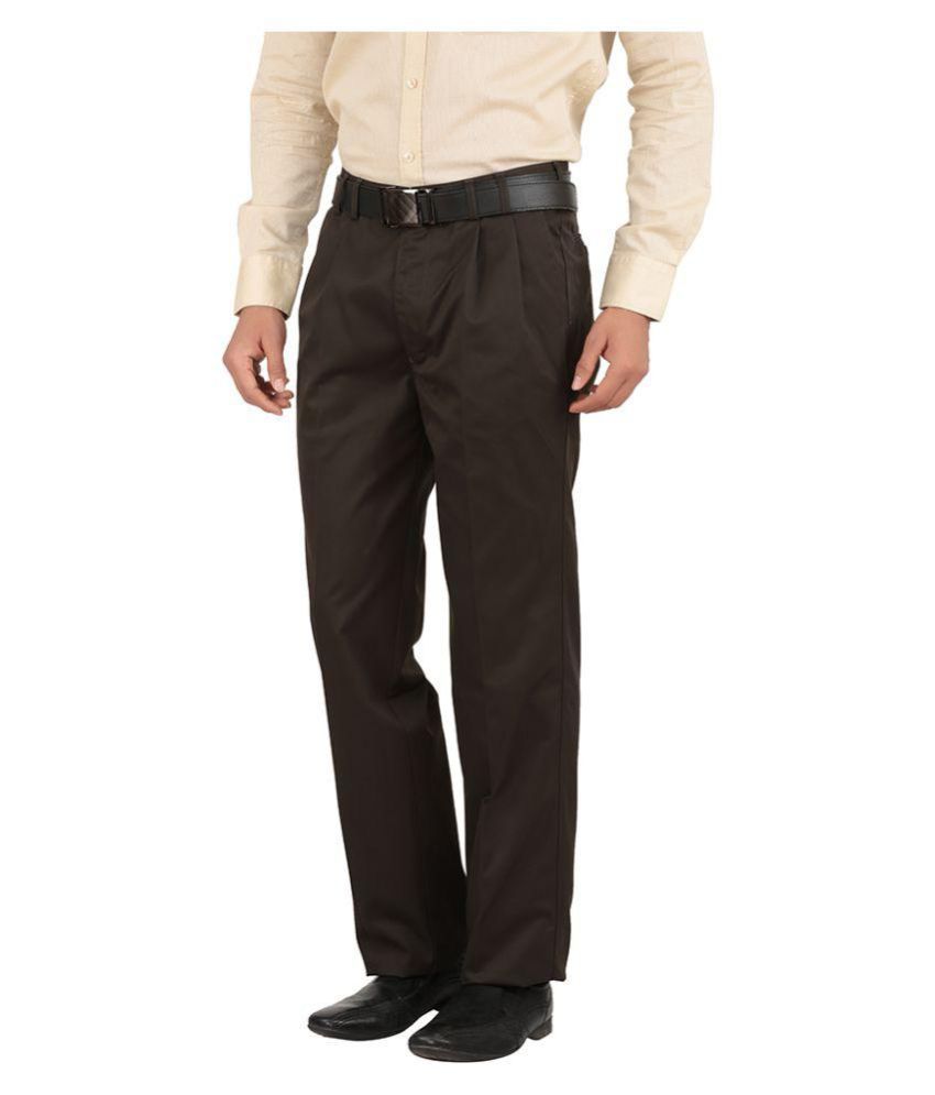 Tibre Brown Regular Pleated Trousers - Buy Tibre Brown Regular Pleated ...