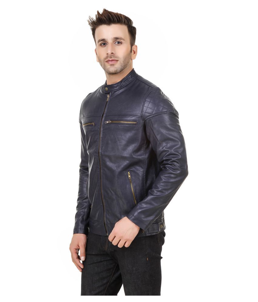 Rocker Fashions Navy Leather Jacket - Buy Rocker Fashions Navy Leather ...