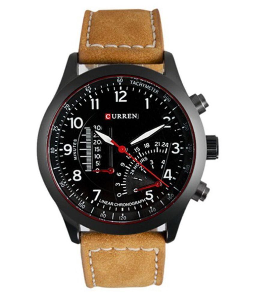 curren tan leather analog watch