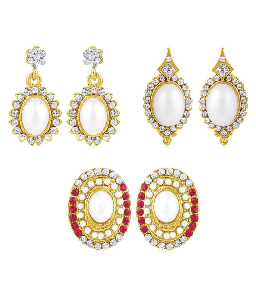     			Sukkhi Eye-Catchy Pearl Gold Plated Set of 3 Pair Hanging Earrings Combo For Women