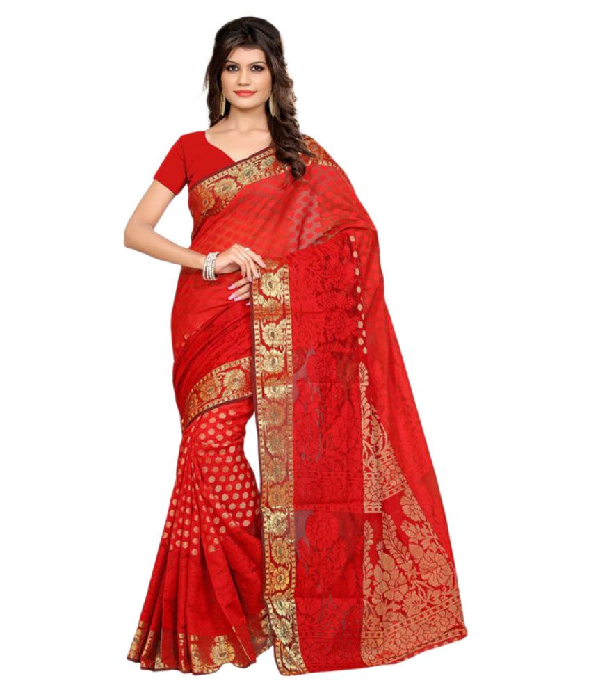 white and red cotton saree online