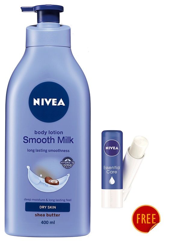 NIVEA Smooth Milk Body Lotion 400ml + NIVEA Essential Lip Balm Buy
