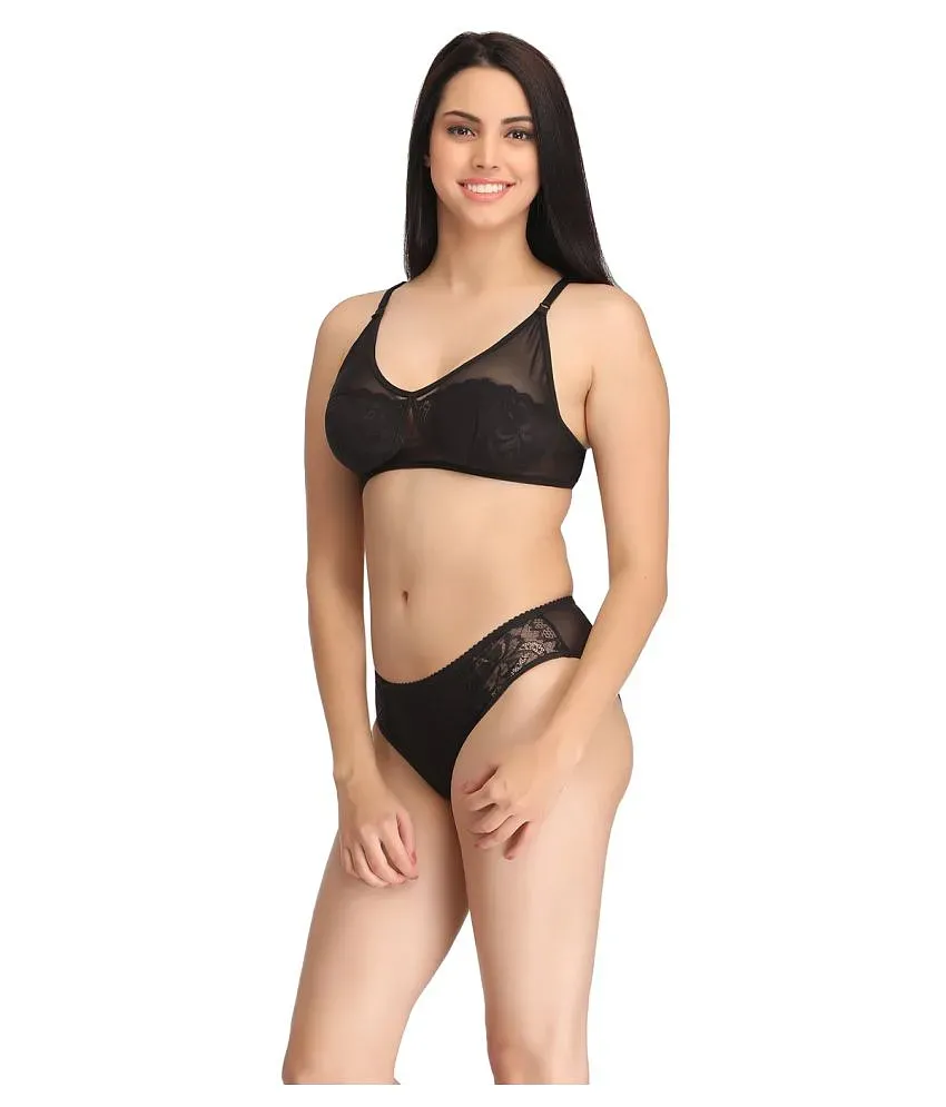 Clovia Net/Mesh Bra and Panty Set