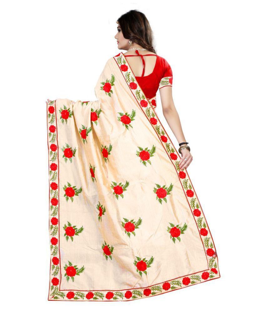 Mahakali Fashion World Red Cotton Saree 
