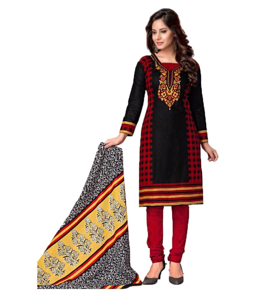 Sahari Designs Red and Brown Cotton Dress Material - Buy Sahari Designs ...