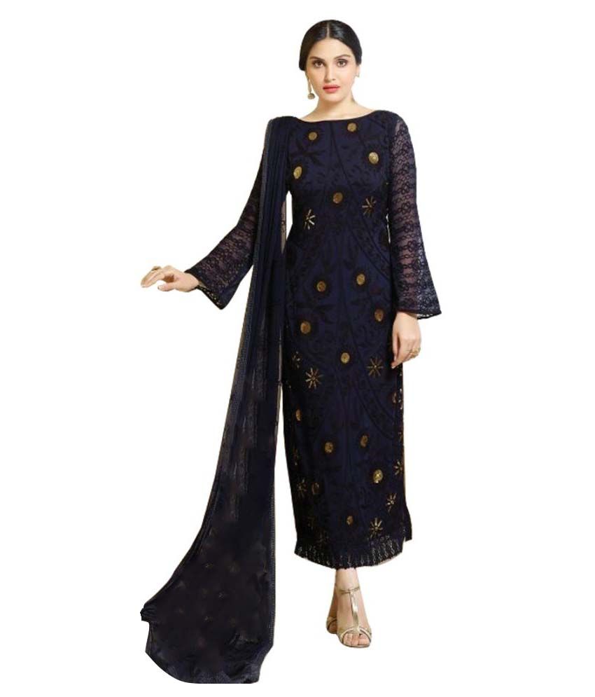 Kreta Fab Tex Blue Chiffon Dress Material Buy Kreta Fab Tex Blue