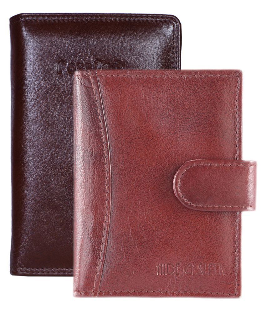 Hide&Sleek RFID Protected Brown Genuine Leather Passpert Holder and Card Holder Combo