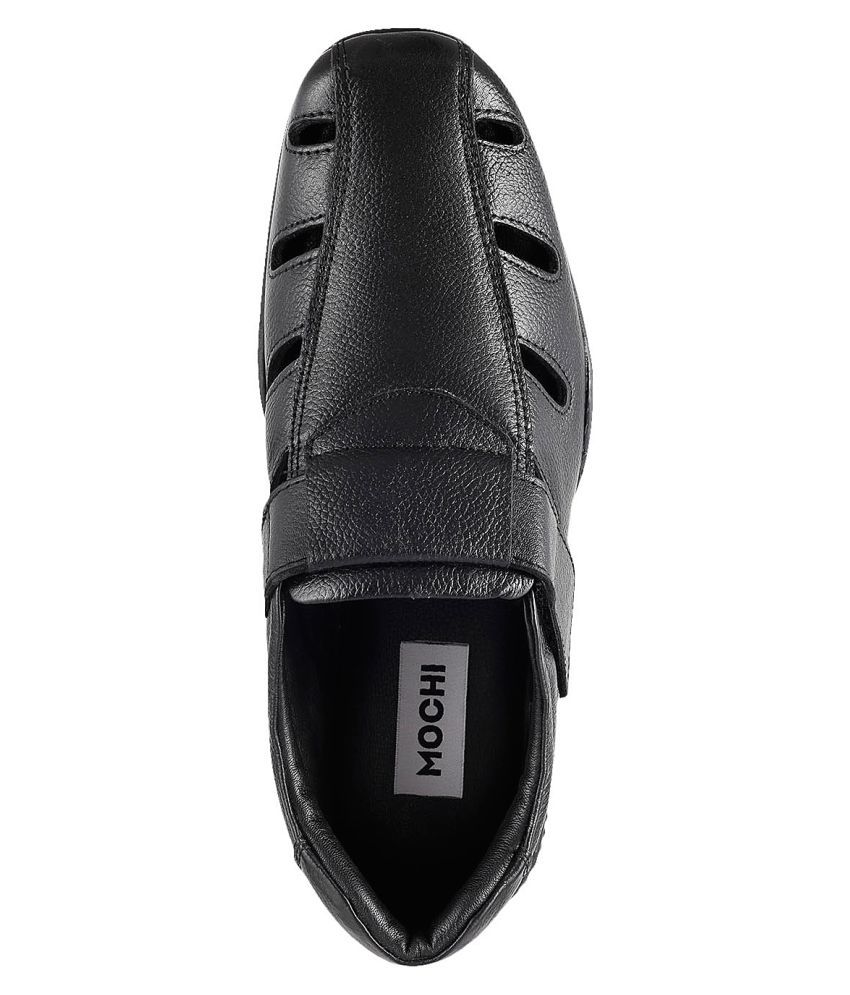 Mochi MOCHI Men BLACK LEATHER BLACK Sandals Price in India- Buy Mochi MOCHI Men BLACK LEATHER 