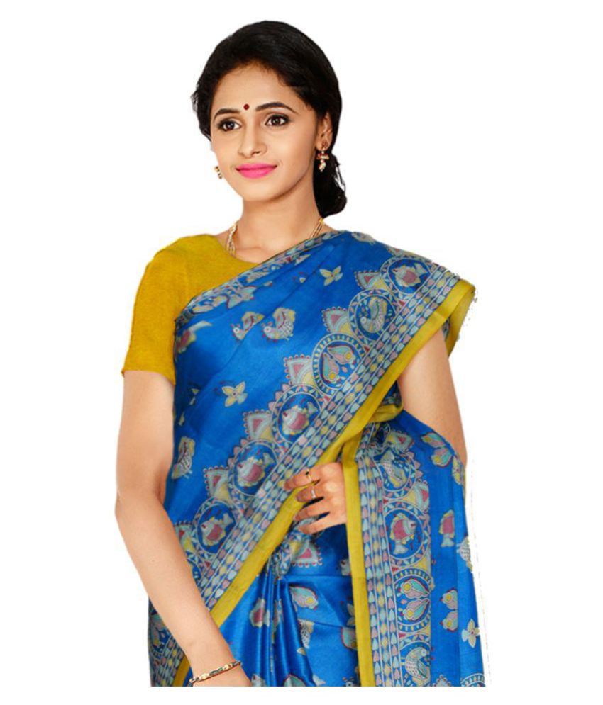 Kaushika Sarees Turquoise Bhagalpuri Silk Saree - Buy Kaushika Sarees ...