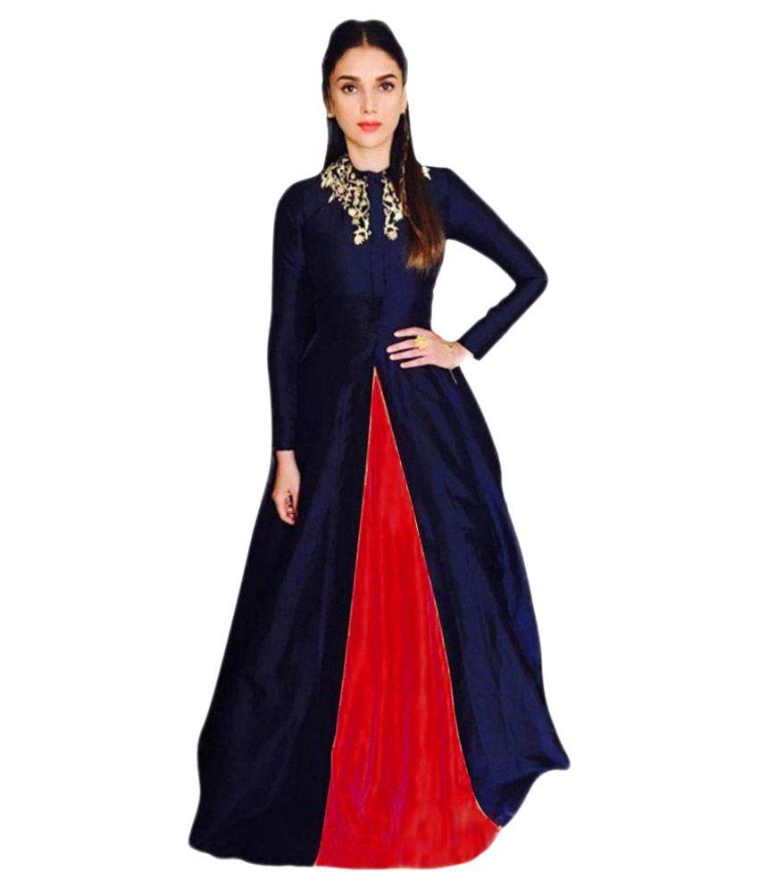 Krishna Fashion Blue Bangalore Silk Anarkali Gown SemiStitched Suit