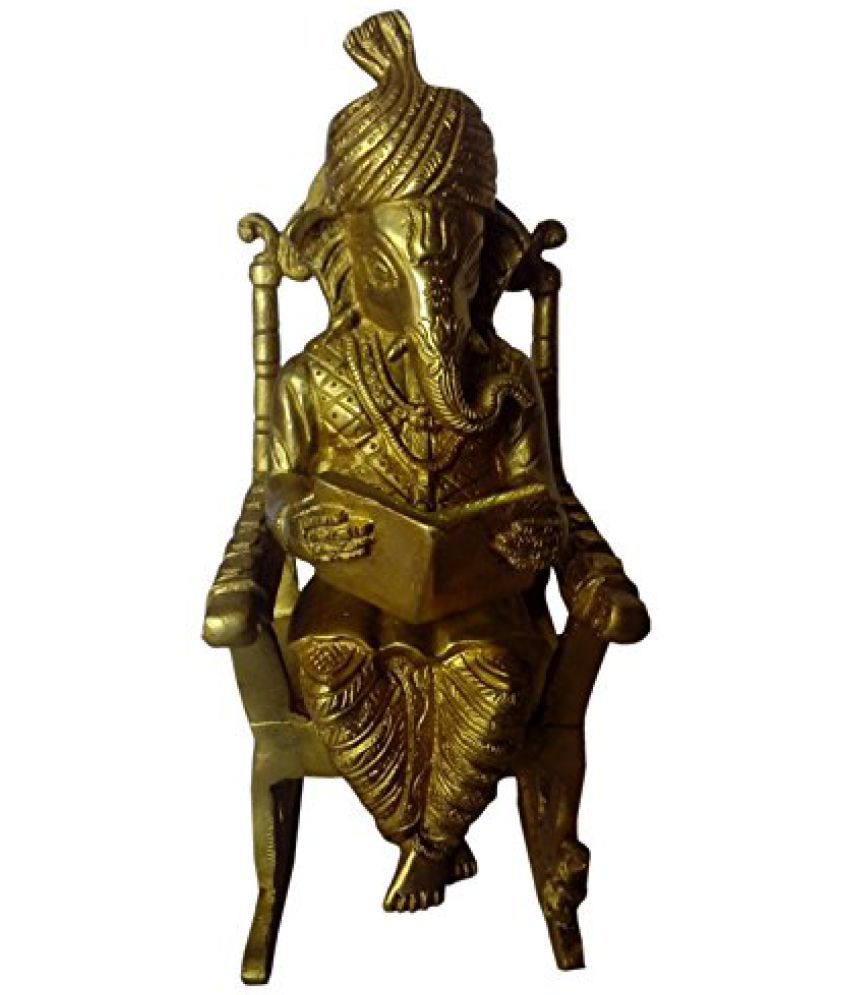 Brass Big Reading Chair Ganesha Statue In Fine Finish By Bharat