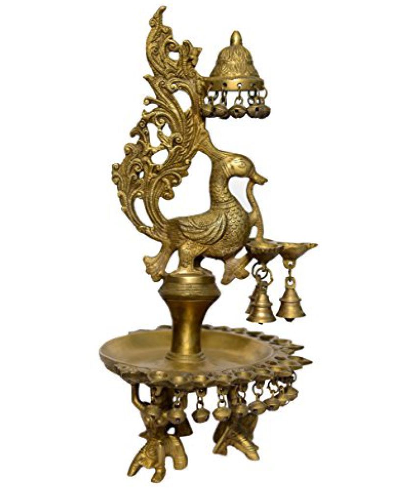 Brass Metal Brass Metal Peacock Divi With 3 Lady in Fine Collection