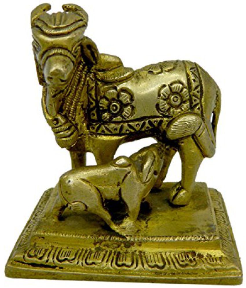 Pure Brass Metal Cow With Vachedu ( small Baby Cow) Statue in Fine