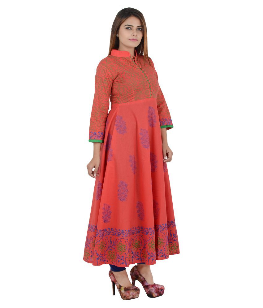 Zoeyam's Pink Cotton Anarkali Kurti - Buy Zoeyam's Pink Cotton Anarkali ...