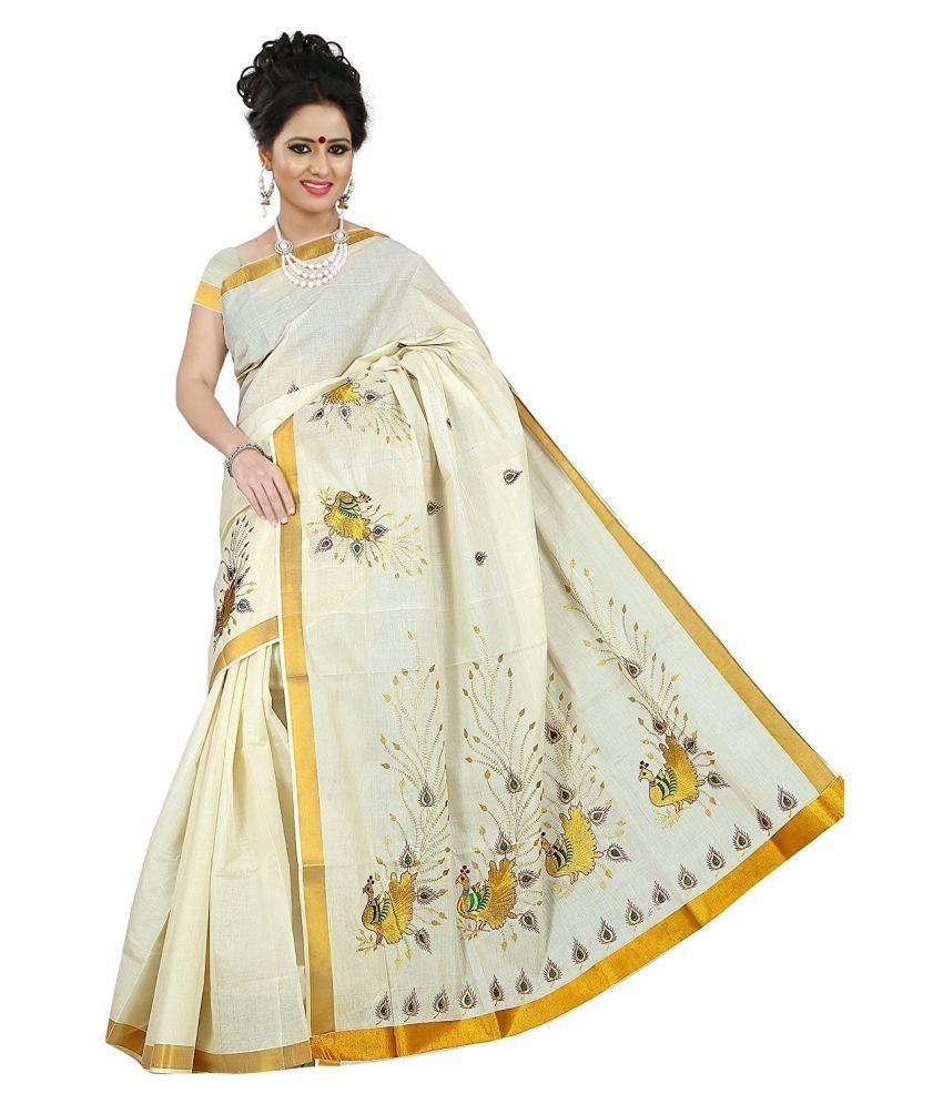     			Selvamani Tex - Off White Cotton Saree With Blouse Piece ( Pack of 1 )