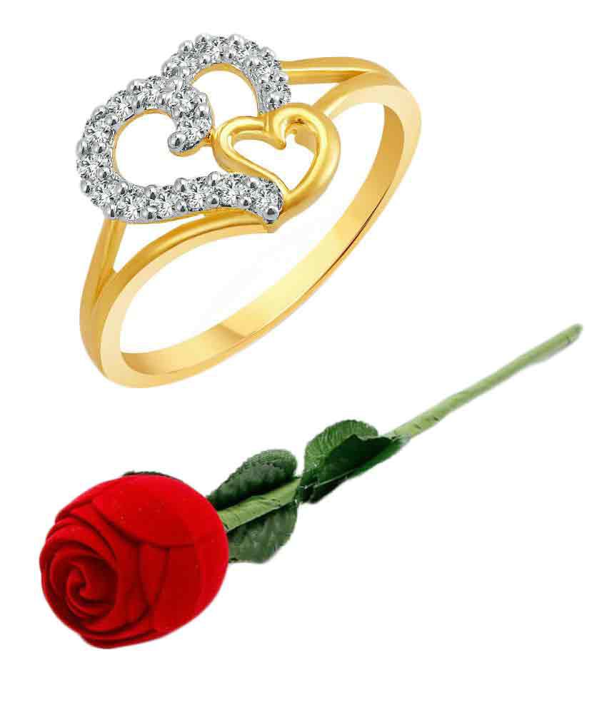     			Vighnaharta Valentine Couple Heart CZ Gold and Rhodium Plated Alloy Ring for Girls and Women with Fancy Velvet Rose Ring Box