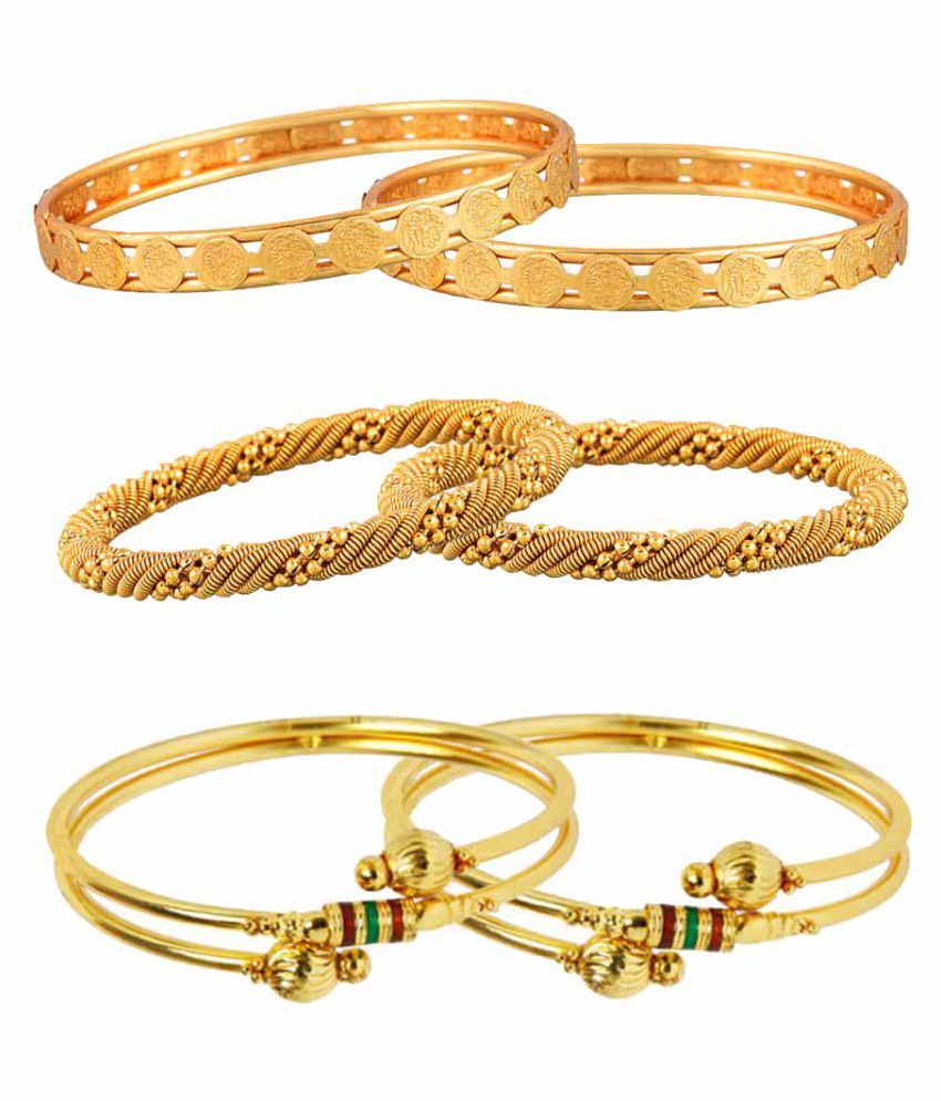     			Zeneme Designer Victoria Trendy Gold Plated and Coinage Bangles for Women - Pair of 3