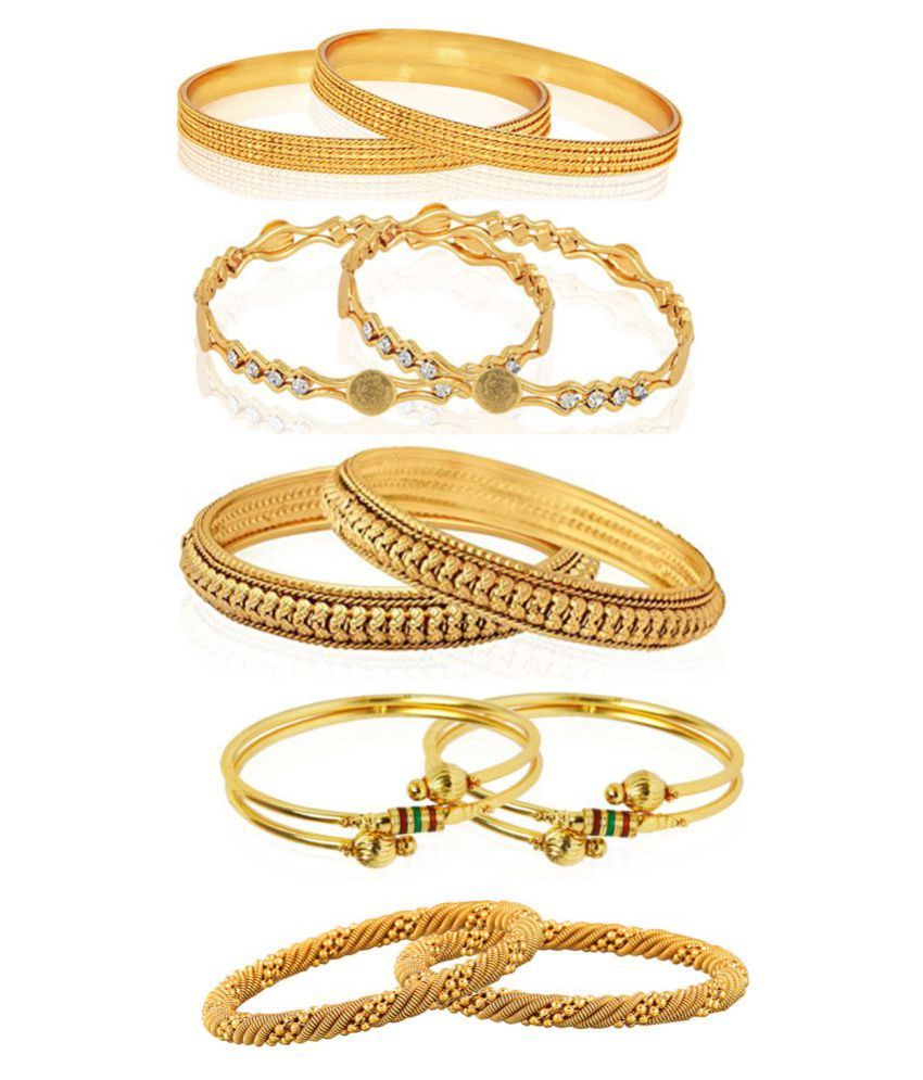     			Zeneme Golden Pair of Bangles - Pack Of 10