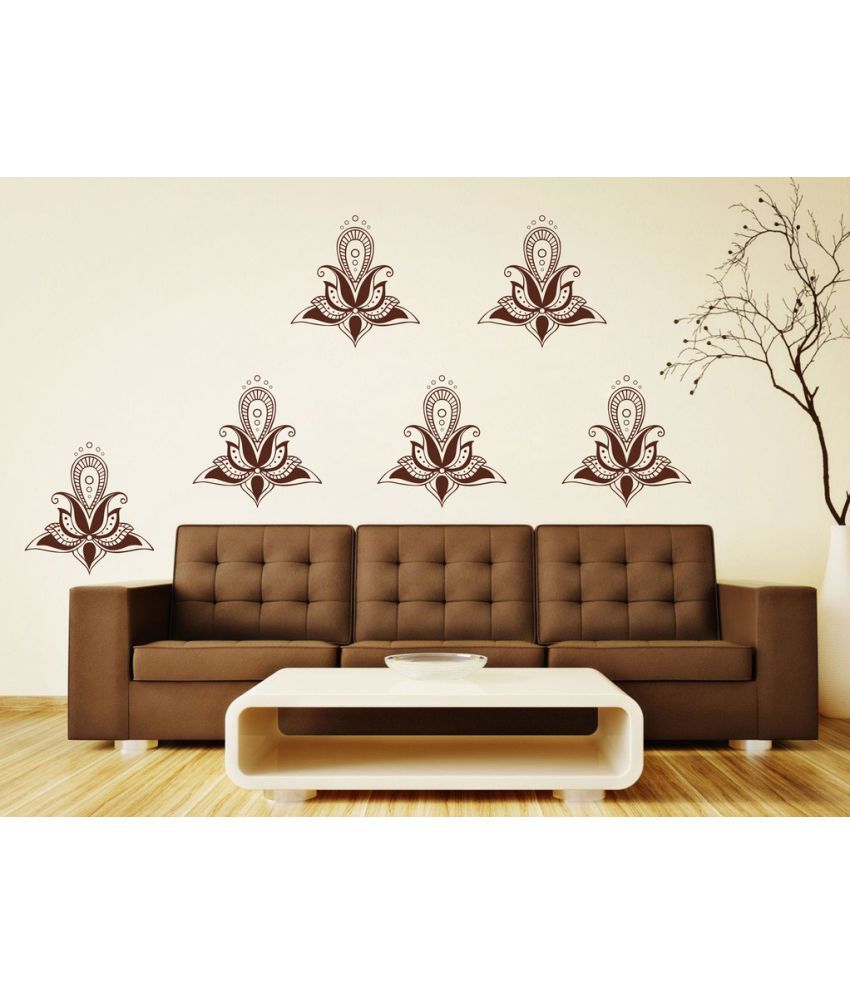     			Decor Villa Lotus Motif Vinyl Brown Wall Stickers