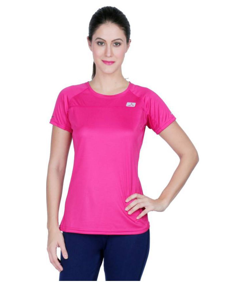 Vector X Solid Women's Round Neck Pink T-Shirt Gym Wear ...