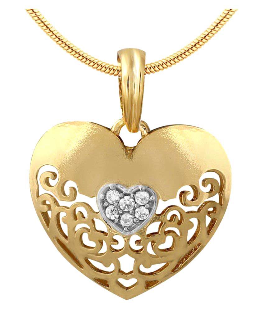     			Spargz Gold Plated CZ Diamond Golden Heart Pendant for Women AIP 147