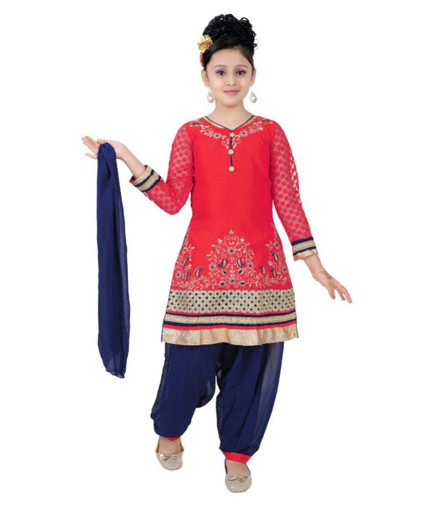 Haazra Red Cotton Blend Patiala Kurta Set - Buy Haazra Red Cotton Blend ...