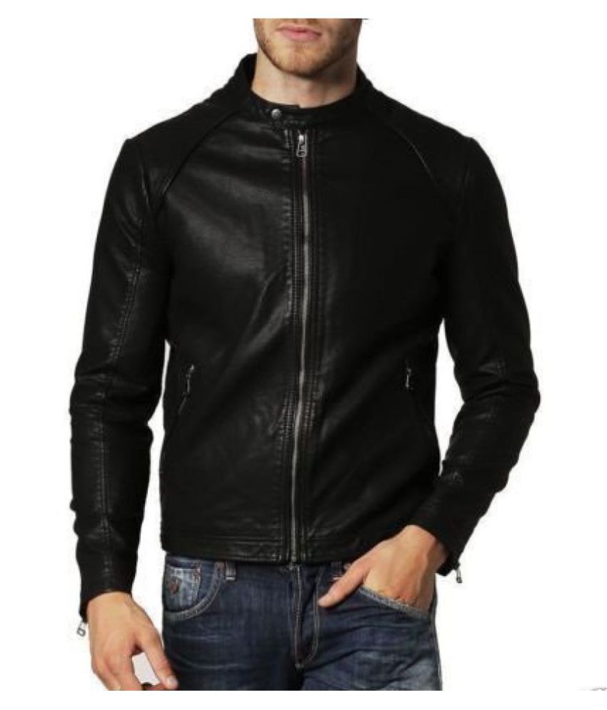 Krystle Men S Slim Fit Zipper Design Black Leather