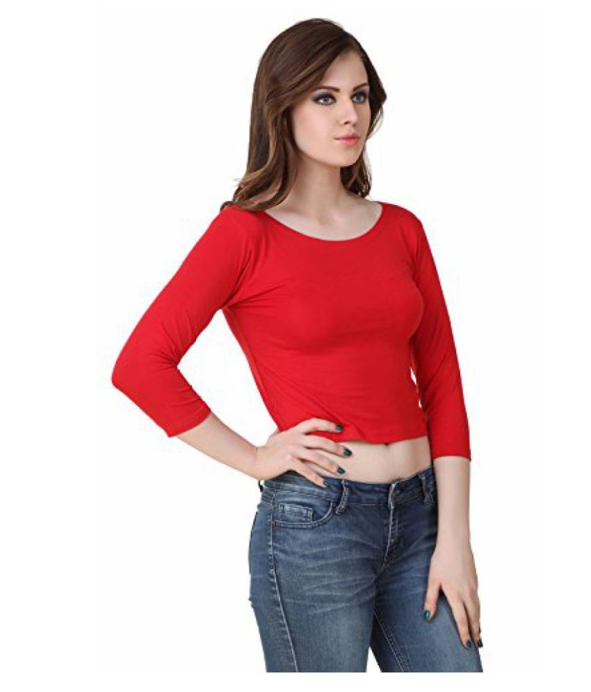 Big Pout women Red Plain Crop round neck 3/4 sleeve tops - (Red) - Buy ...