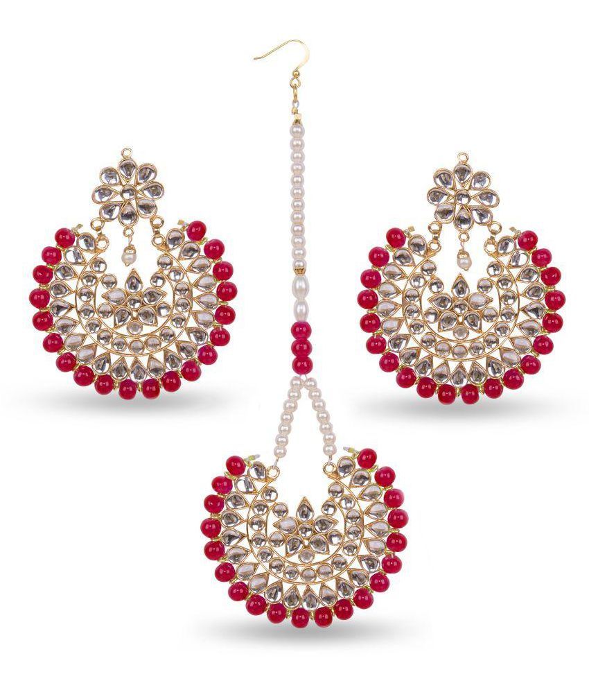Pink maang tikka with earrings Clearance