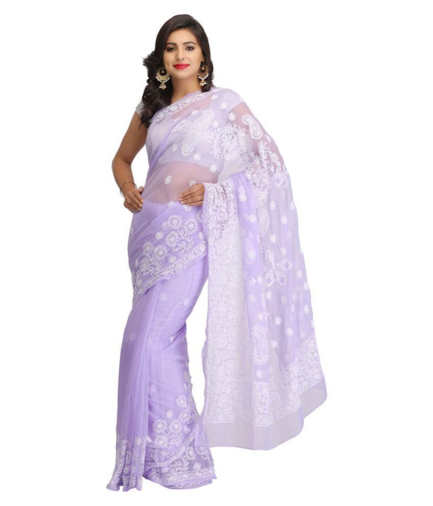 Ada Purple Georgette Chikan Saree Ada Purple Georgette Chikan Saree