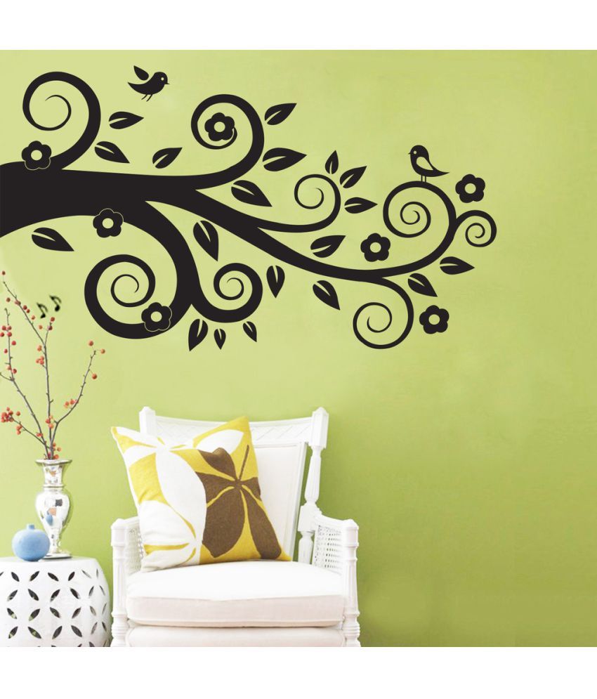     			Decor Villa Bird And Branch Vinyl Black Wall Stickers