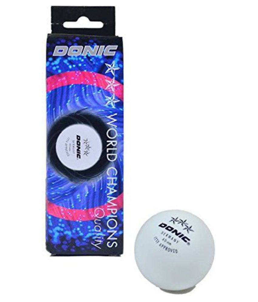 Pack of 3, White Donic 3 Star Ping Pong Ball Size 4 cm 