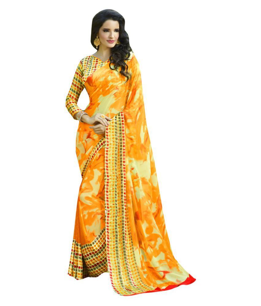     			Shaily Retails Yellow and Orange Georgette Saree