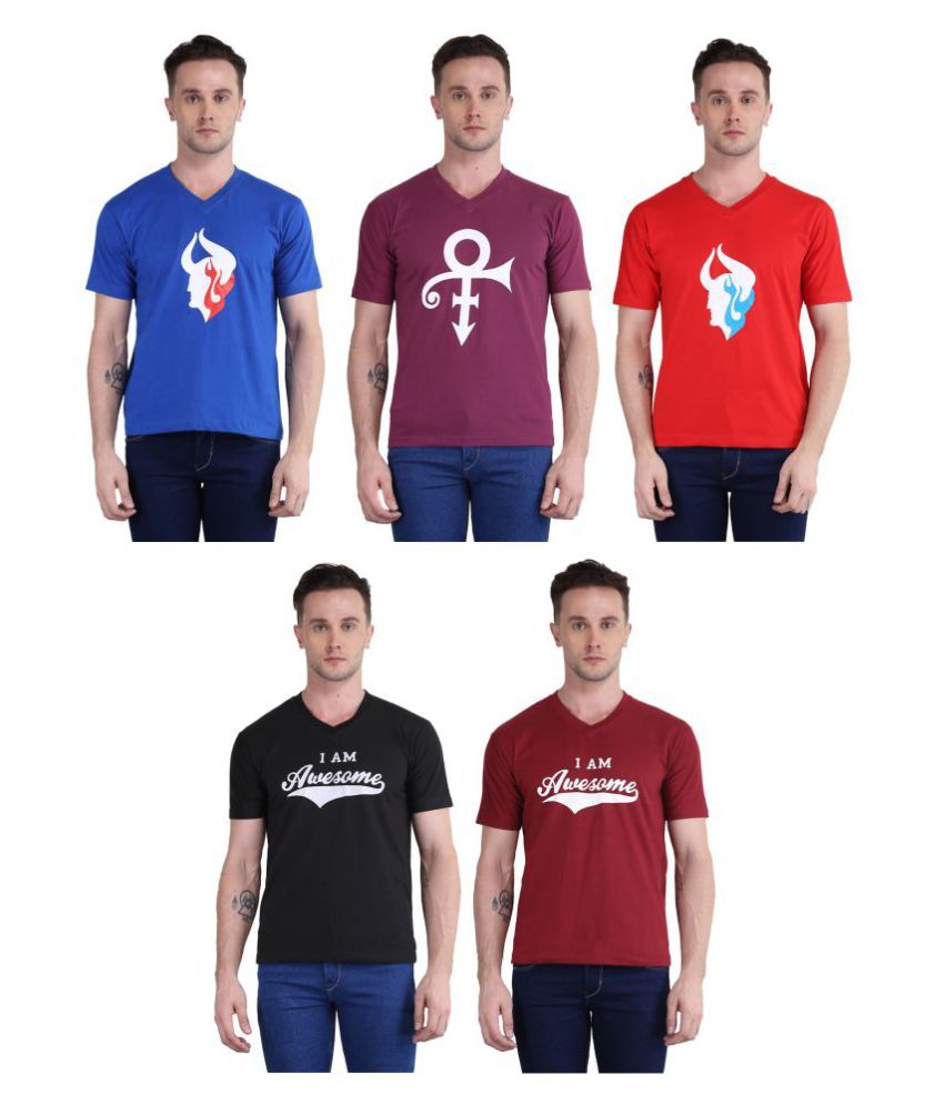     			British Terminal Multi V-Neck T-Shirt Pack of 5