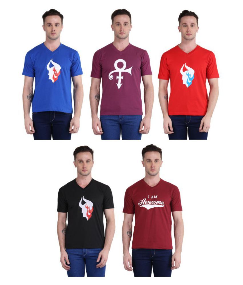     			British Terminal Multi V-Neck T-Shirt Pack of 5