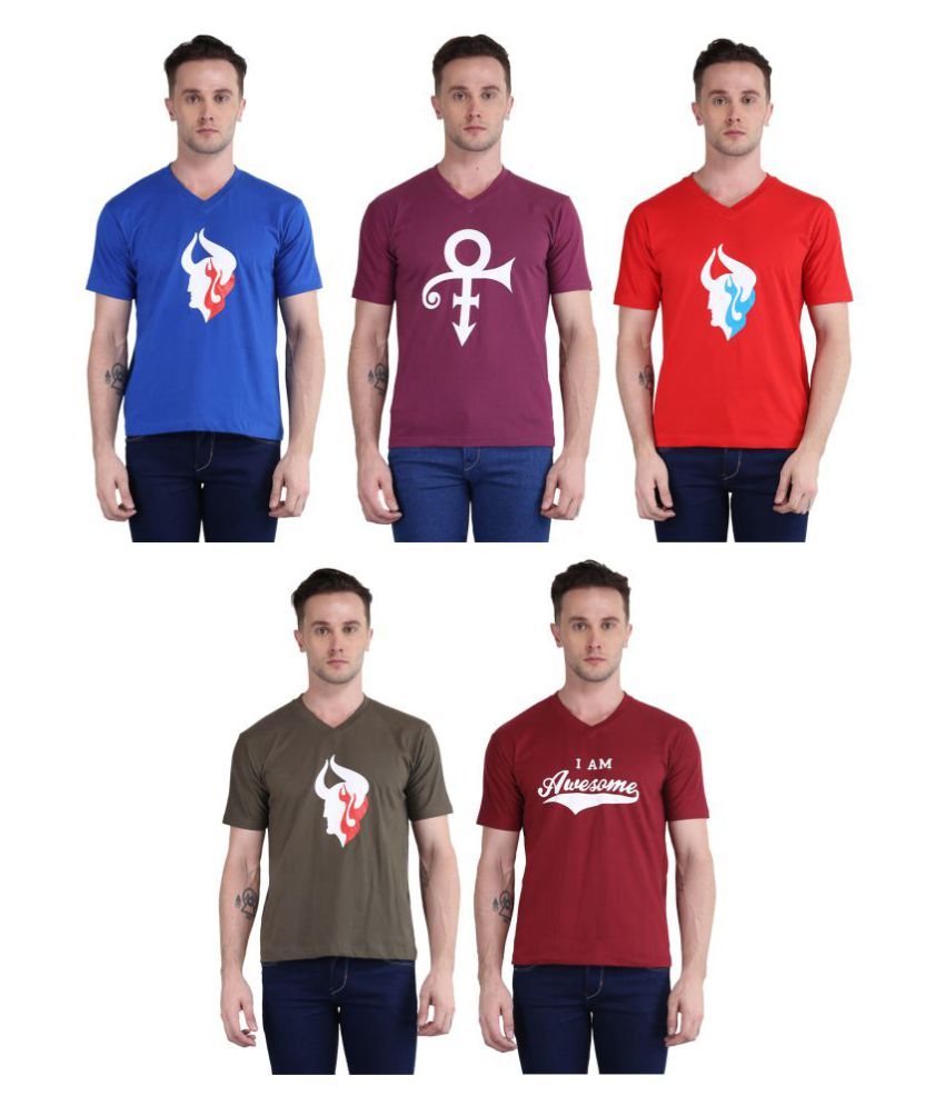     			British Terminal Pack of 5 100 Percent Cotton Slim Fit Men's T-Shirt ( Multi )