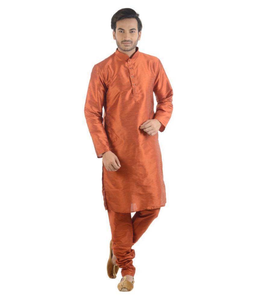     			Deyann Orange Silk Kurta Pyjama Set