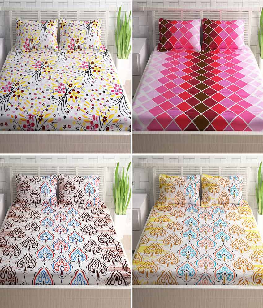    			Divine Casa -Pack of 4 - Double Cotton Abstract Bed Sheet