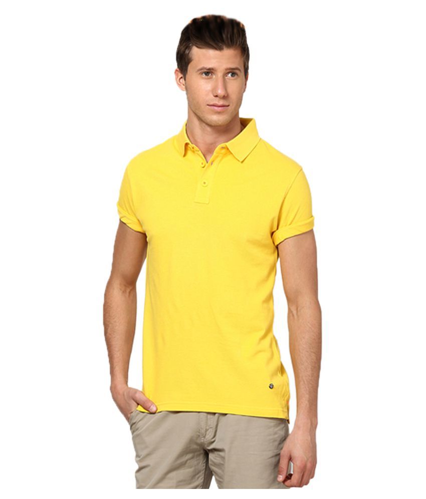     			FUNKY GUYS Yellow Slim Fit Polo T Shirt